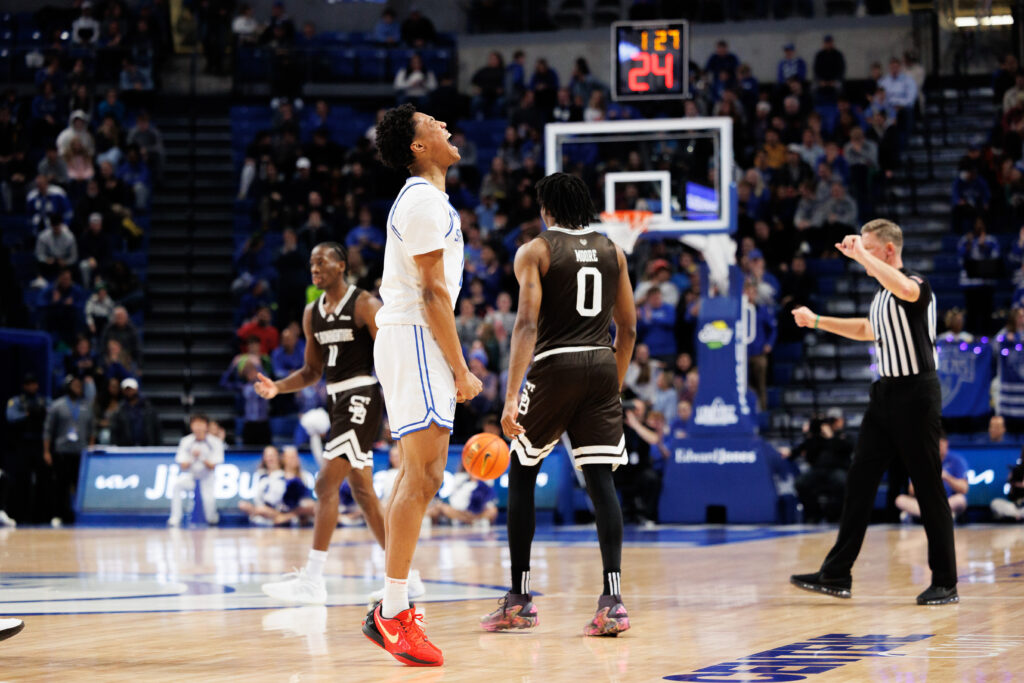 Thames celebrates after helping to force St. Bonaventure into a time out