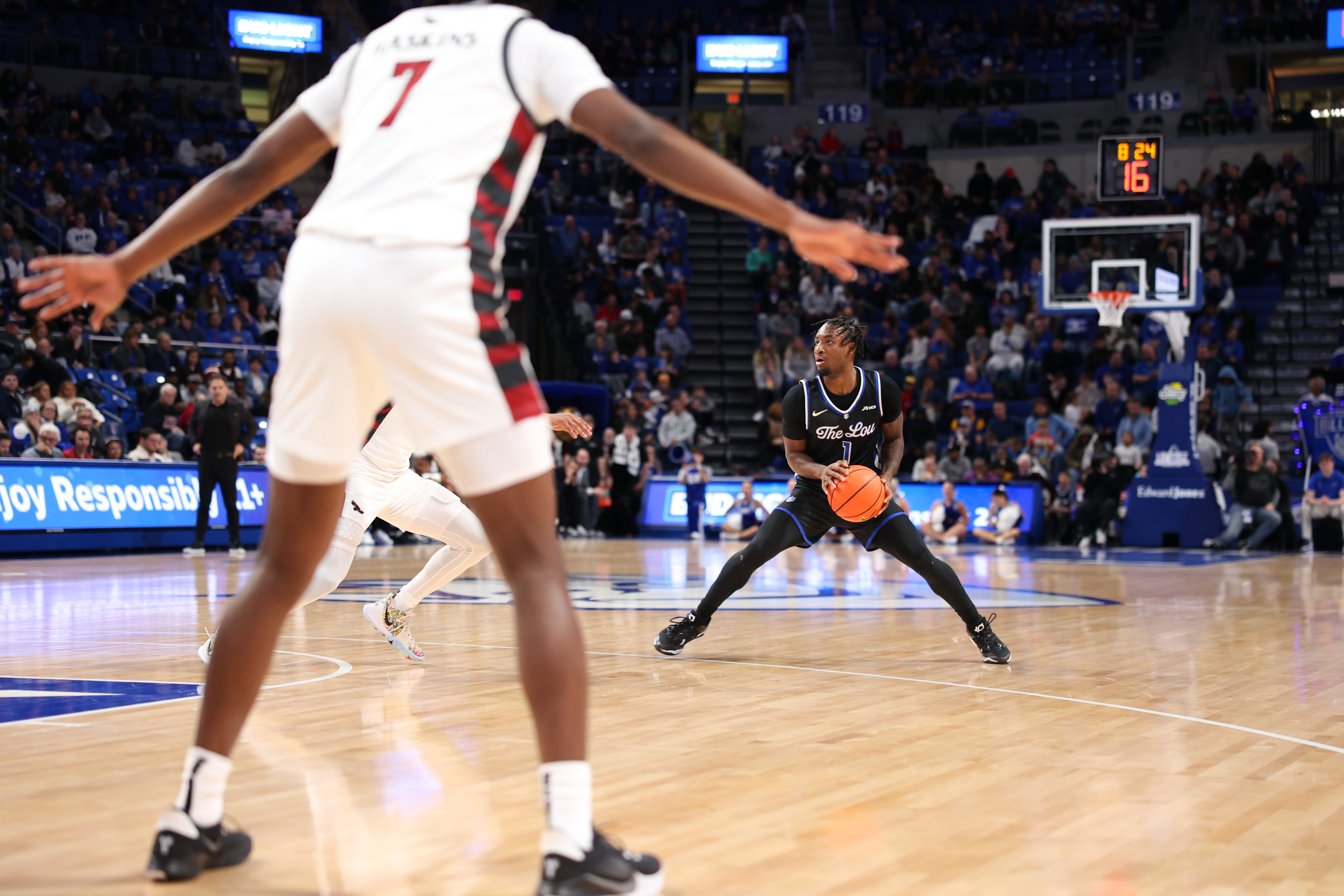 SLU's Swope steps back for three in the second half against St. Joe's